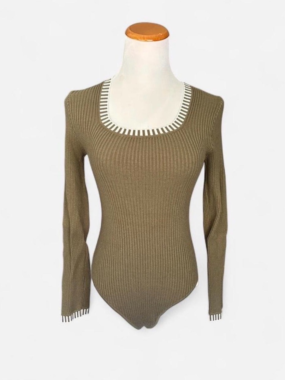 green ribbed sweater bodysuit